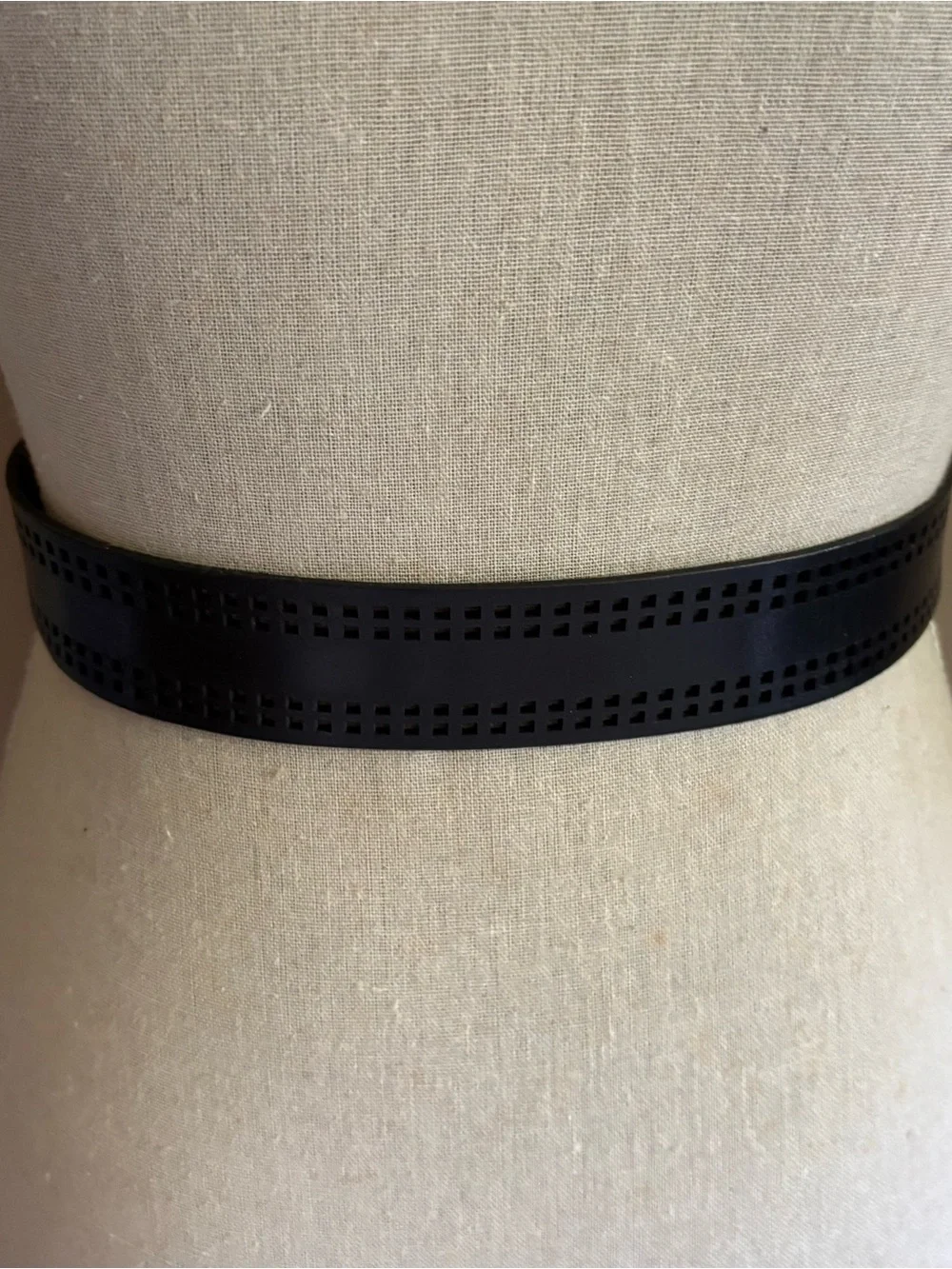 Cole Haan Black Leather Belt with Gold Logo Accent 5 Notches